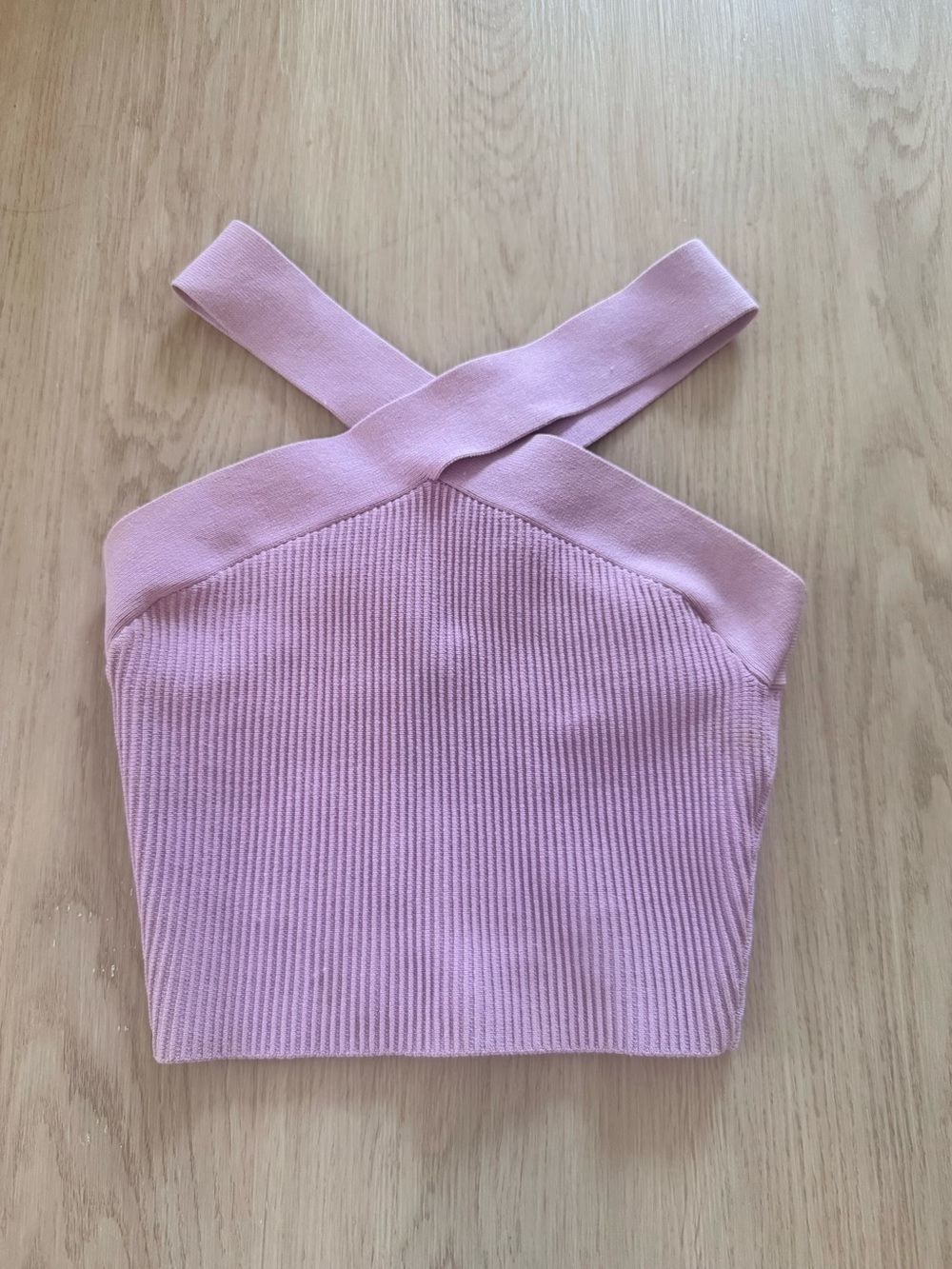 Babaton Pink Ribbed Cropped Halter Top